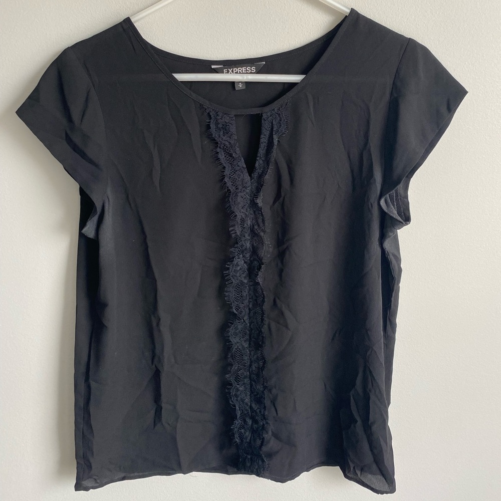 Express Black Blouse with Lace Detail size medium